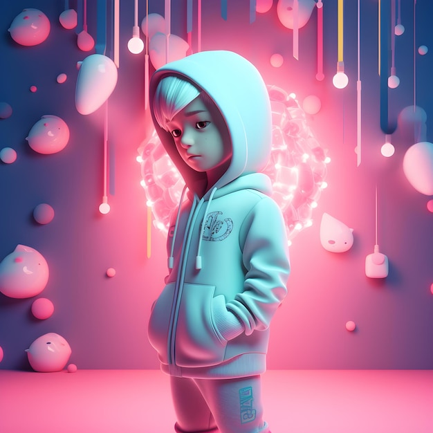 Estudio de ropa de moda de estrella de hiphop lindo iluminación pastel modelo 3d