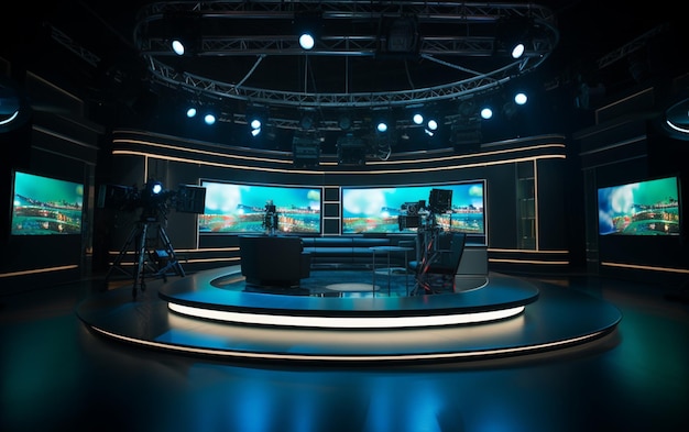 Estudio de televisión con cámara y luces.