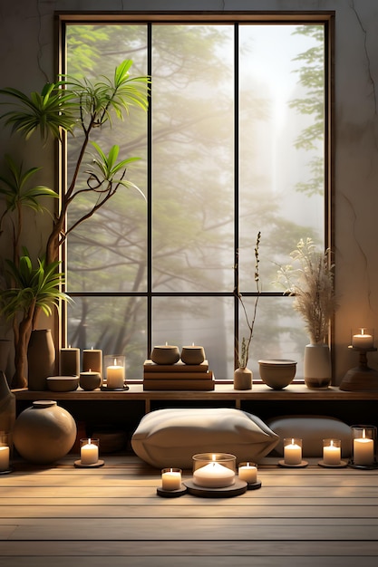 Estúdio Yoga Backdrop Zen Garden Backdrop Yoga Mat Candles Design Criativo Live Stream Backdrop