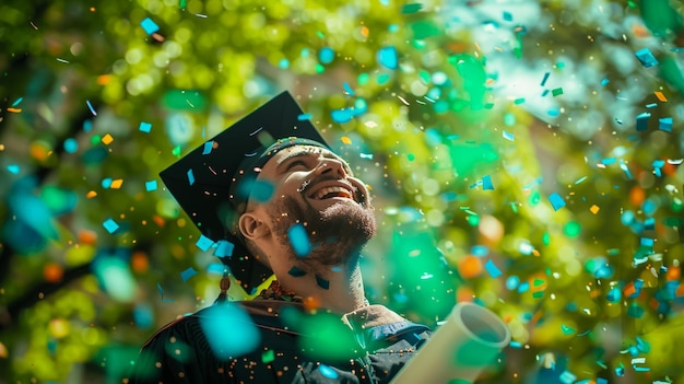 Estudo educação universidade pós-graduação conceito retrato feliz e emocionado de jovem estudante loira em chapéu de formatura isolado