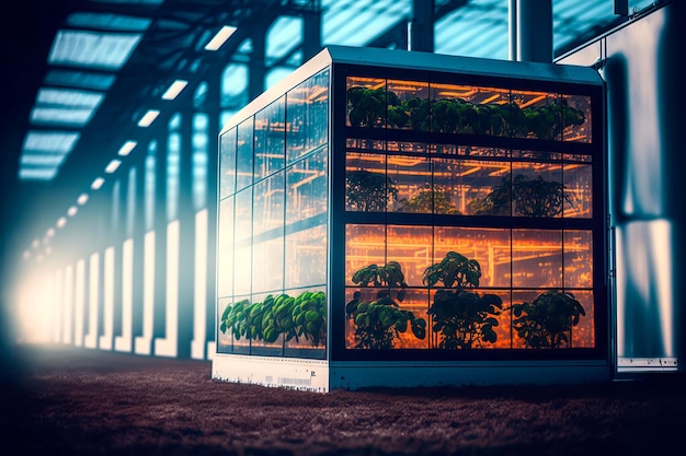 Estufa futurista para cultivo ou rega automática de plantas Generative AI