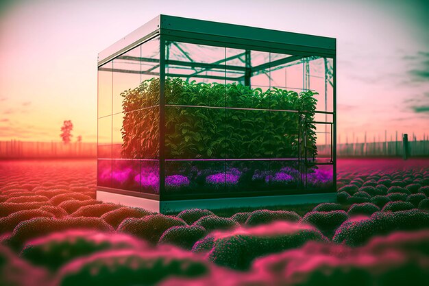 Estufa futurista para cultivo ou rega automática de plantas Generative AI