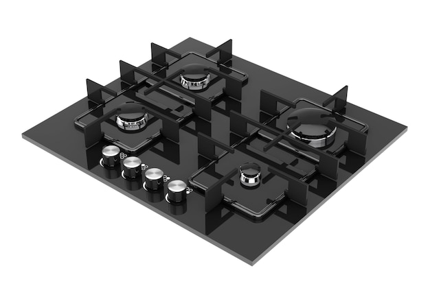 Estufa de gas de cocina moderna negra Representación 3d