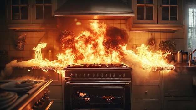 Foto la estufa de gas en llamas en la cocina en la casa