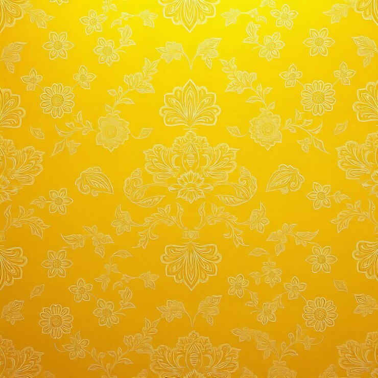 Foto estupendo padrão de brocado amarelo dourado com desenho floral intrincado adequado para o festival de primavera