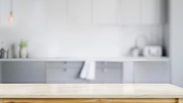 Foto esvazie a tabela superior do contador de mármore na sala da cozinha