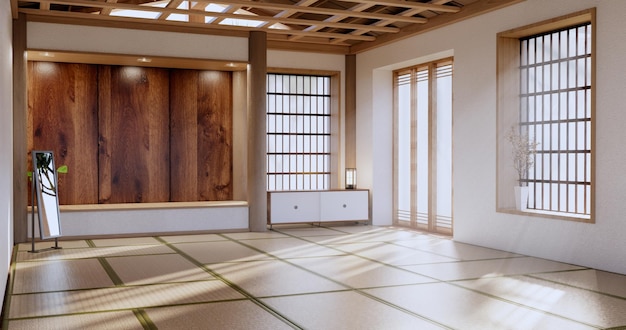 Esvazie o grande salão Ásia sala de limpeza interior estilo zen renderização em 3D