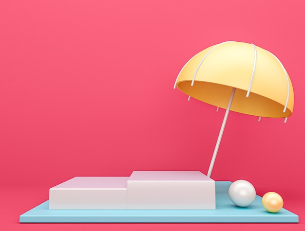 Etapa de paraguas con fondo rosa, render 3d