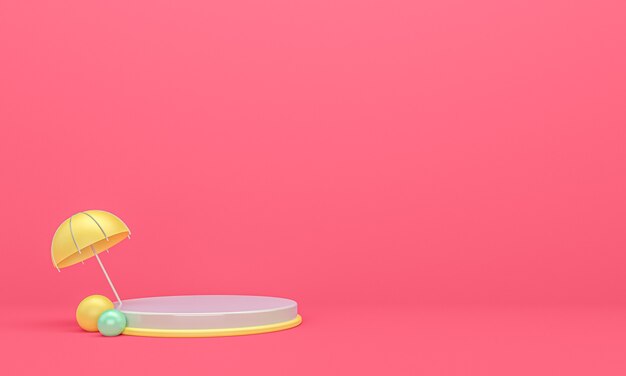 Etapa de paraguas con fondo rosa, render 3d