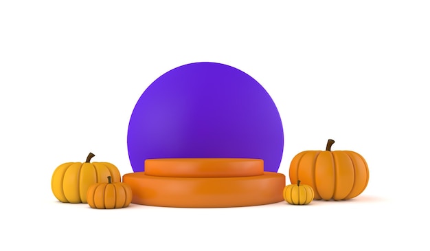 Etapa de producto mínimo de Halloween para productos con calabazas naranjas d renderizado