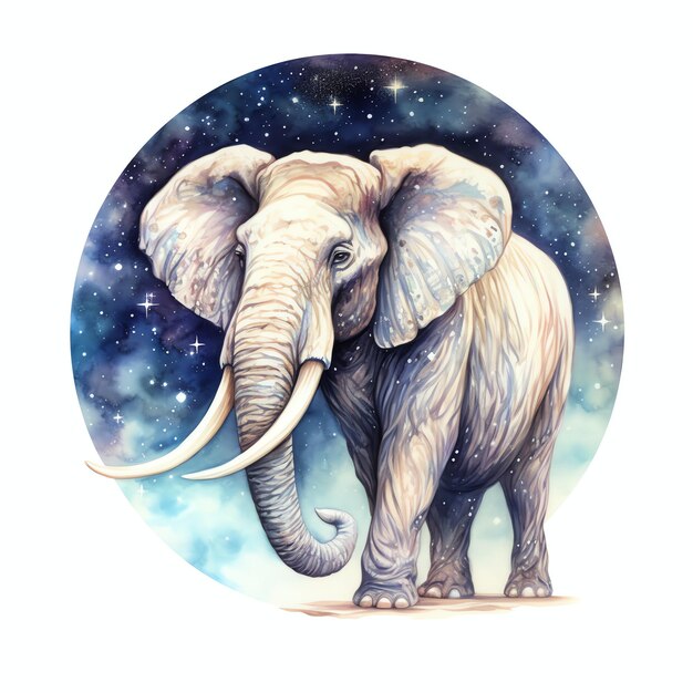 Foto etérea elephant tusk fantasia céu noite olhando aquarela