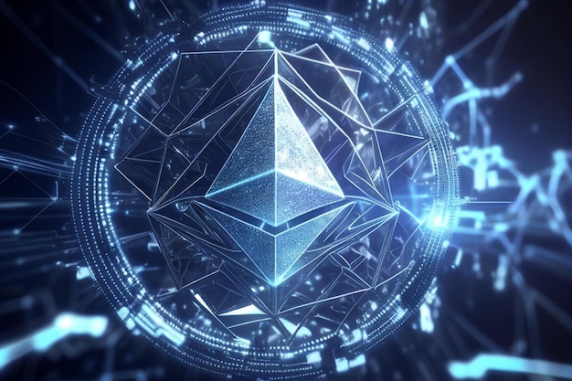 ETH Ethereum cryptocurrency intercambio de monedas y concepto de tecnología futurista blockchain IA generativa