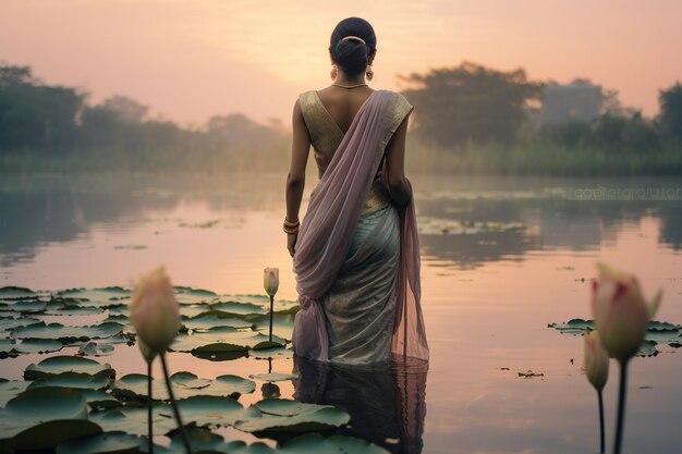 Ethereal Dawn Mujer del sudeste asiático por Lotus Pond en Sari