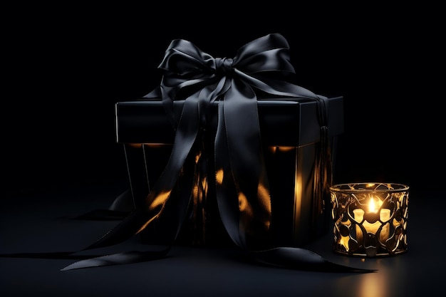 Ethereal Ebony Elegance Negro Foto de la caja de regalo abierta