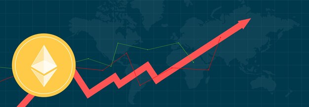 Ethereum em métricas e gráficos multicoloridos em planos de fundo multicoloridos e no mapa mundial