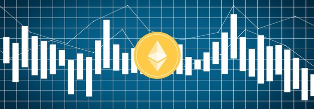 Ethereum em métricas e gráficos multicoloridos em planos de fundo multicoloridos e no mapa mundial