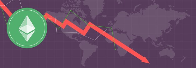 Ethereum em métricas e gráficos multicoloridos em planos de fundo multicoloridos e no mapa mundial