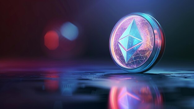 Ethereum-Krypto-Symbol mit glühenden Licht-Effekten für ein Krypto-Transaktionskonzept