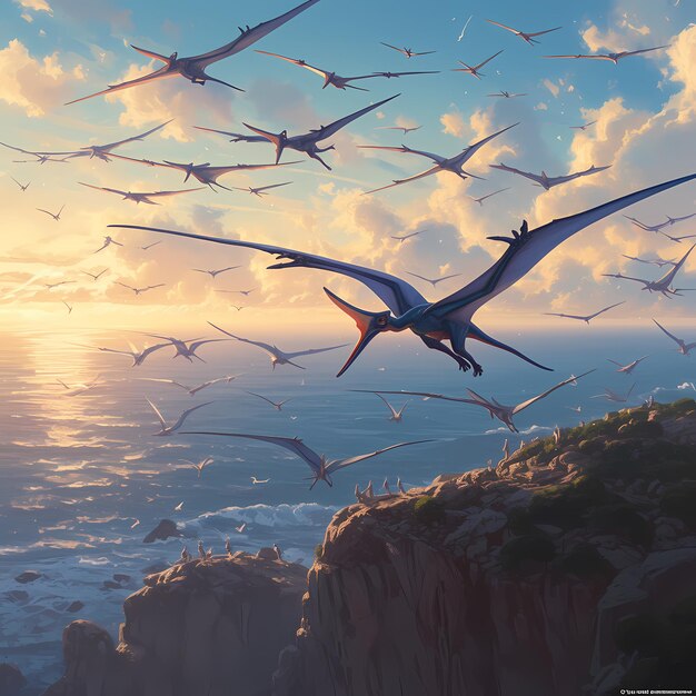 Etherischer Quetzalcoatlus fliegt über die Küste