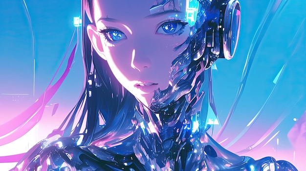 Ethische Überlegungen bei der Entwicklung von KI-Technologien Moderne Technologien Welt der Zukunft Roboter Cyborgs Harmonie zwischen menschlichem Konzept Generativ durch KI