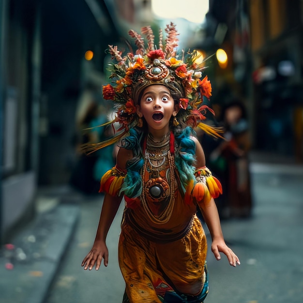 Ethnische Tänzerin mit farbenfrohem Kostüm