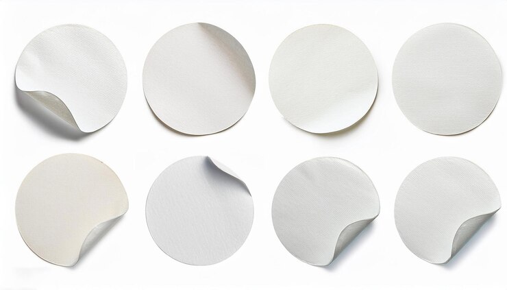 Foto etiqueta adhesiva de papel redondo blanco en blanco