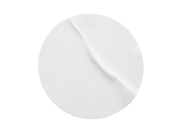 Etiqueta autocolante de papel redondo branco em branco isolada no fundo branco