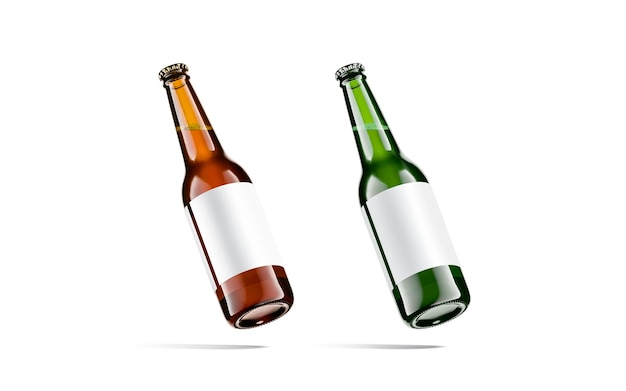 Etiqueta de botella de cerveza de vidrio marrón y verde. Recipiente sin abrir para bebida refrescante. Cerveza artesanal.