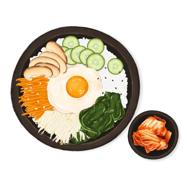 La etiqueta de comida coreana bibimbap png de fondo transparente