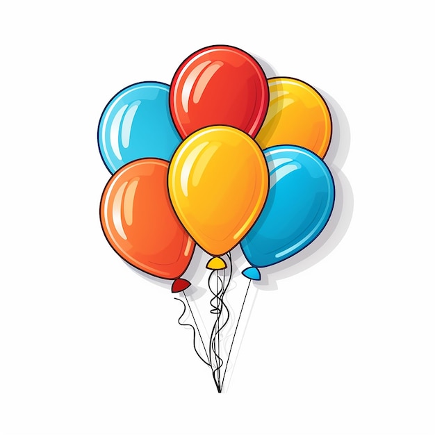 Etiqueta engomada de cumpleaños con globos brillantes sobre fondo blanco aislado