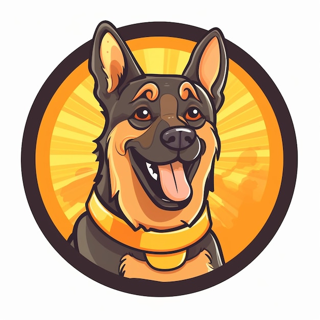 Etiqueta engomada del emblema del logotipo feliz perro pastor alemán para un club de perros pastores