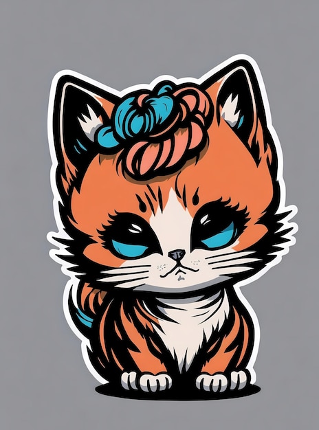Etiqueta engomada expresiva del gatito Diseño de camiseta vectorial de alto detalle con estilo de graffiti
