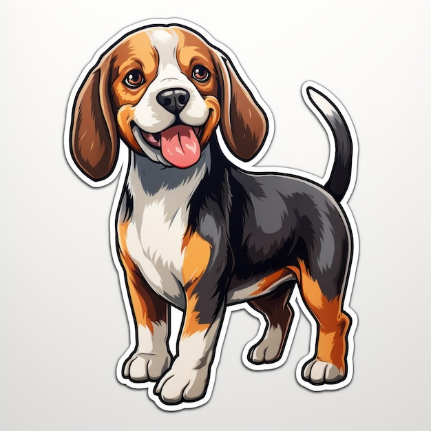 Etiqueta engomada linda del beagle Sombreado de alto contraste Caricatura colorida Imagen Uhd