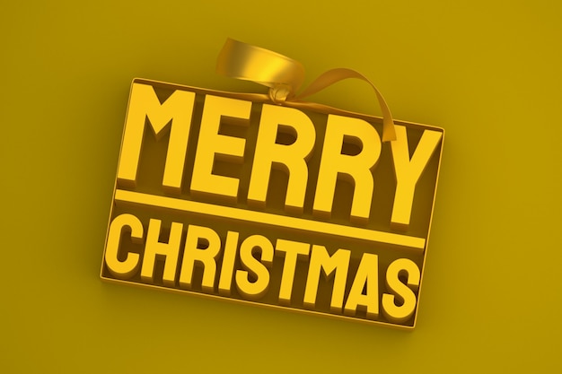 Foto etiqueta feliz natal 3d com arco e fita amarela