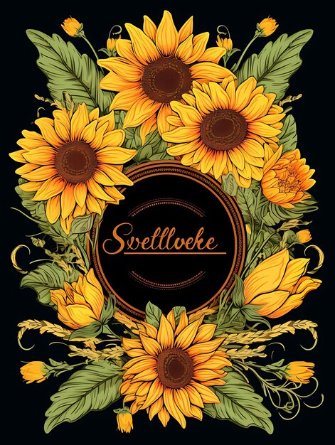 Etiqueta De Flor De Girasoles Ramo De Girasoles Nostálgico Con Etiqueta 2D Sobresalida Diseño Vintage Tema De Embalaje