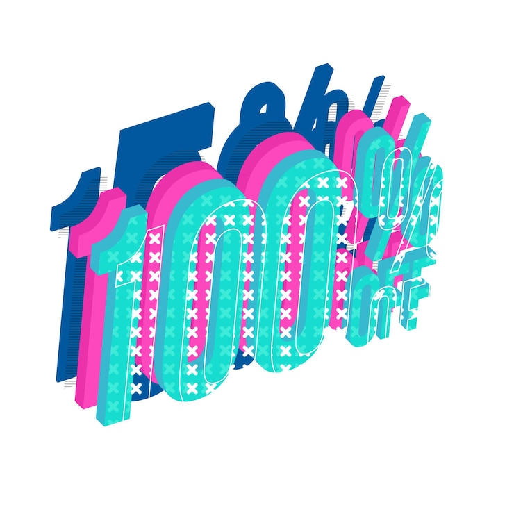 Foto etiqueta de ofertas de 100 por ciento de descuento con diseño de múltiples capas