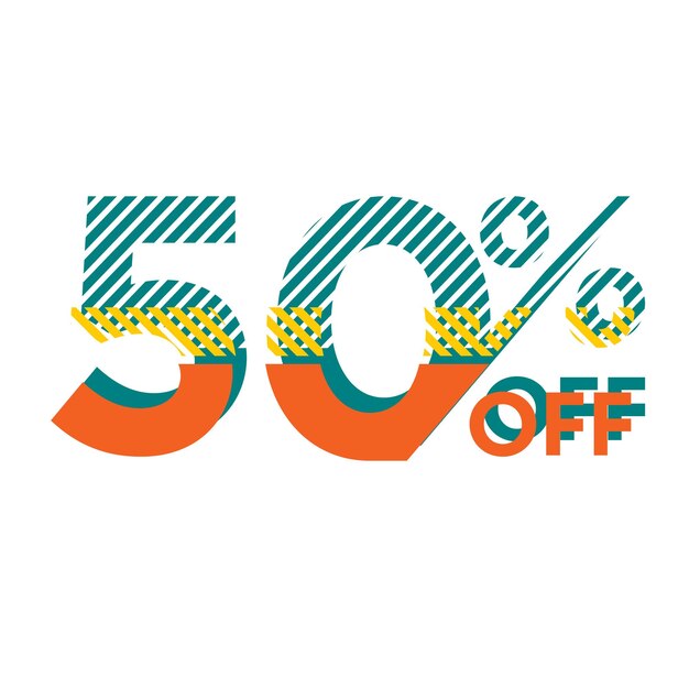 Etiqueta de ofertas de 50 por ciento de descuento con diseño de estilo de tiras