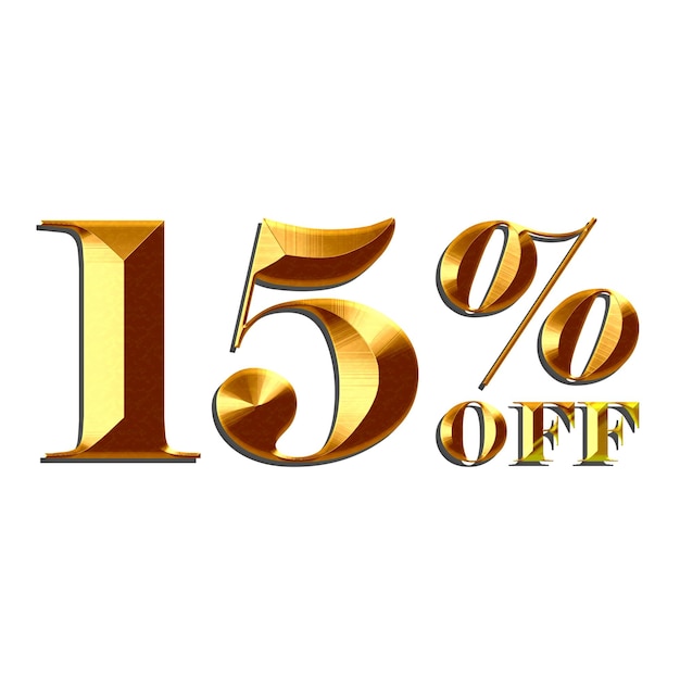 Etiqueta de ofertas de descuento del 15 por ciento con diseño de estilo dorado