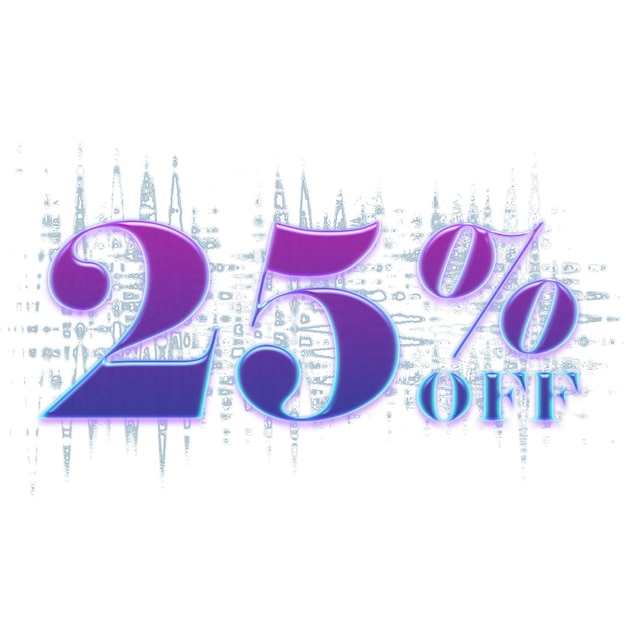 Foto etiqueta de ofertas de descuento del 25 por ciento con diseño de estilo brillante púrpura