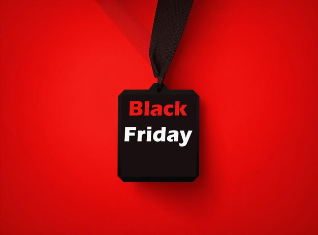 Etiqueta pendurada na Black Friday em fundo vermelho