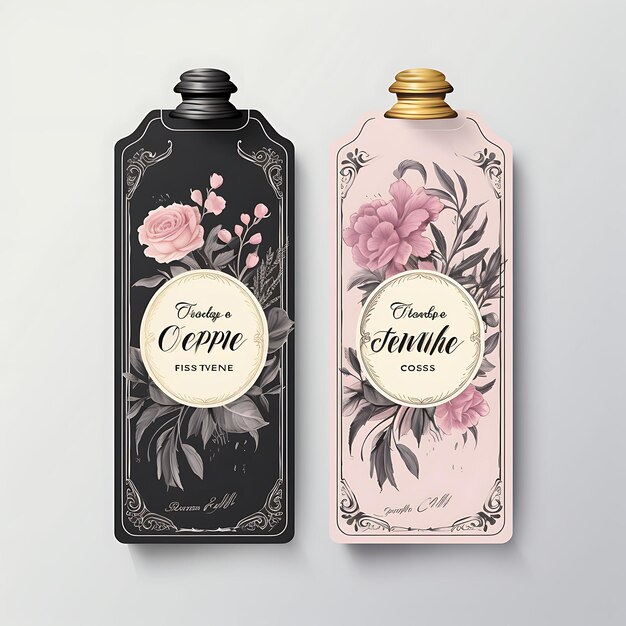 Foto etiqueta de perfume vintage pergamino texturizado elegante cursiva floral diseño de tarjeta 2d ilustración creativa