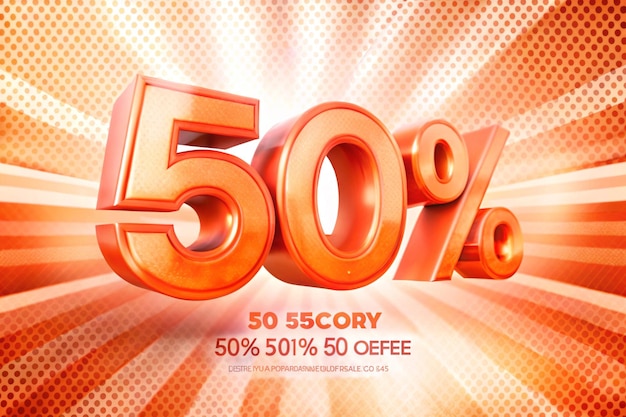 Etiqueta de precio de descuento de ventas 3d para composición 50 por ciento