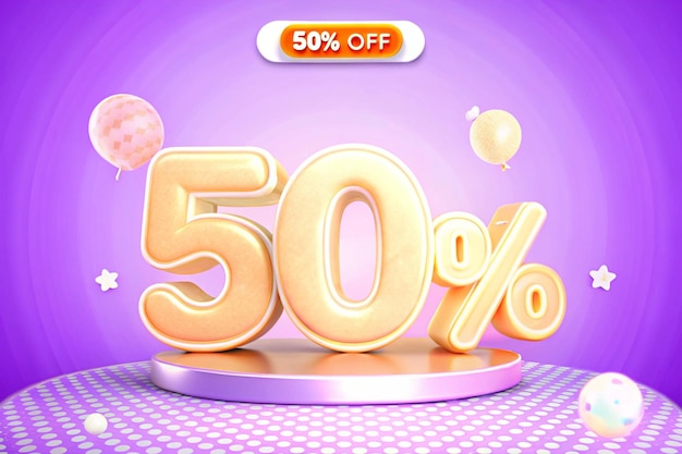 Etiqueta de precio de descuento de ventas 3d para composición 50 por ciento