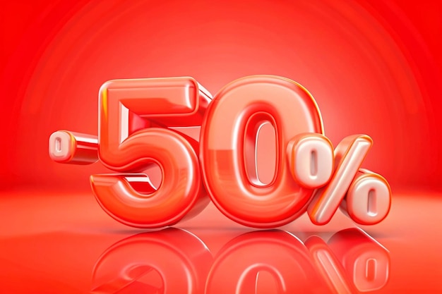 Etiqueta de precio de descuento de ventas 3d para composición 50 por ciento