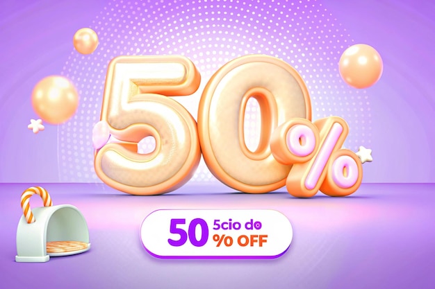Etiqueta de precio de descuento de ventas 3d para composición 50 por ciento