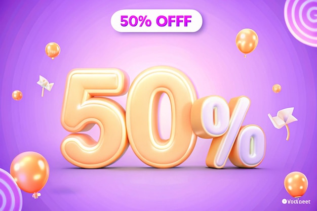 Etiqueta de precio de descuento de ventas 3d para composición 50 por ciento