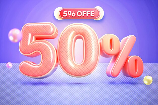 Etiqueta de precio de descuento de ventas 3d para composición 50 por ciento