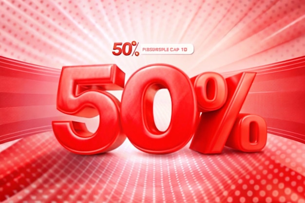 Etiqueta de precio de descuento de ventas 3d para composición 50 por ciento