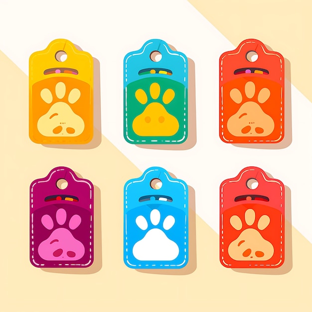Foto etiqueta de precio de tienda de mascotas diseño caricaturesco en forma de huella de pata vibra tarjeta de colección de diseño vectorial 2d plana