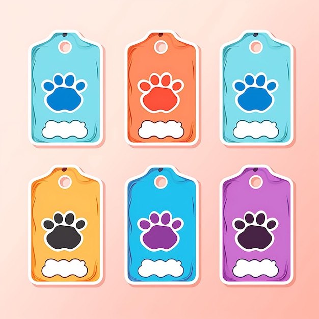 Foto etiqueta de precio de tienda de mascotas diseño caricaturesco en forma de impresión de pata vi tarjeta de colección de diseño vectorial 2d flatb